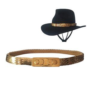 Vintage Serpintine Belt and Hatband Stretchy Gold Metal w/Art Deco Buckle